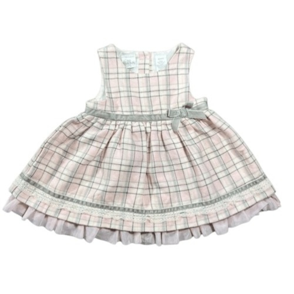 Koala Kids Plaid Party Dress Baby 18M Pink Gray Tulle Velvet Bow Sleeveless